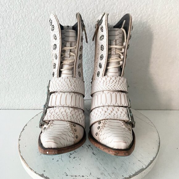 Lane SHOWDOWN Womens White Cowboy Boots 8 Short Western Cowgirl Lace-up Bootie - Picture 5 of 10